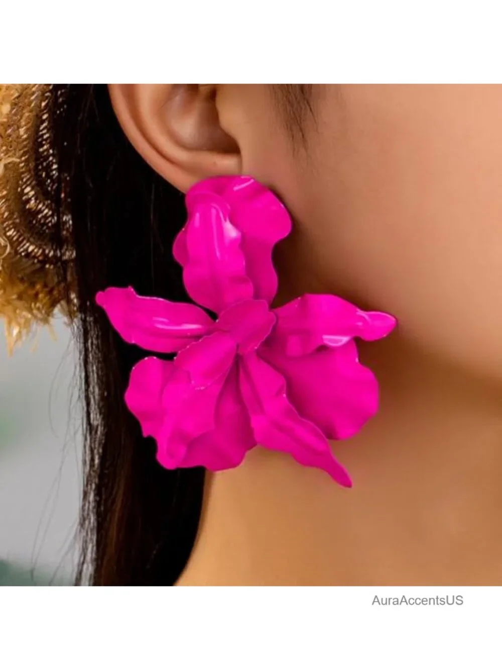Pink Flower Dangle Drop Earrings for Women, Brass Lever Back, Spring Statement